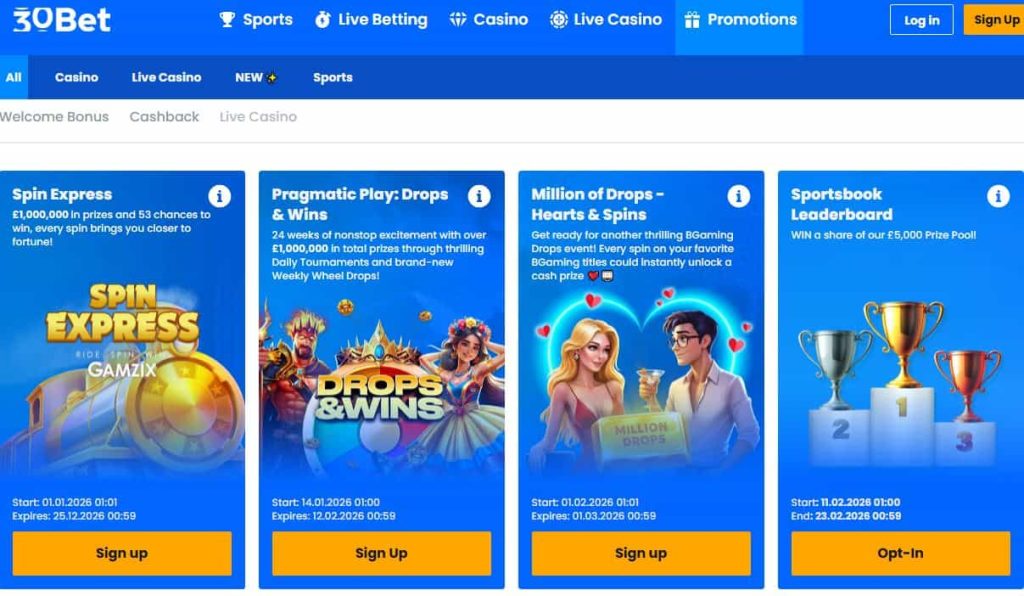 30bet casino bonuses 